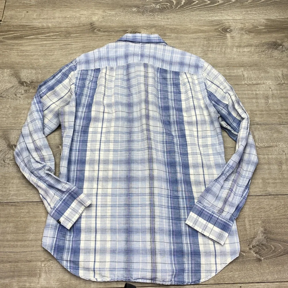 Banana Republic Shirt Mens‎ Medium Blue Plaid Linen Long Sleeve Button Up Casual